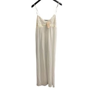 Linea Donatella Y2K Slip Dress Womens M‎ White Satin Baby Doll Lace Maxi Fairy